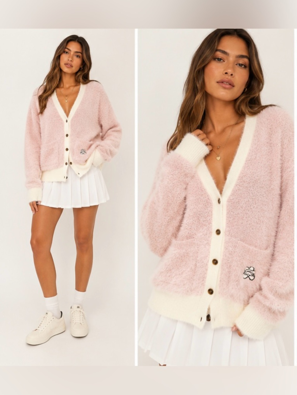 Lacoste x GOLF le FLEUR Fuzzy Cardigan Pink Cream Unisex Tyler, The Creator 🌸 XS